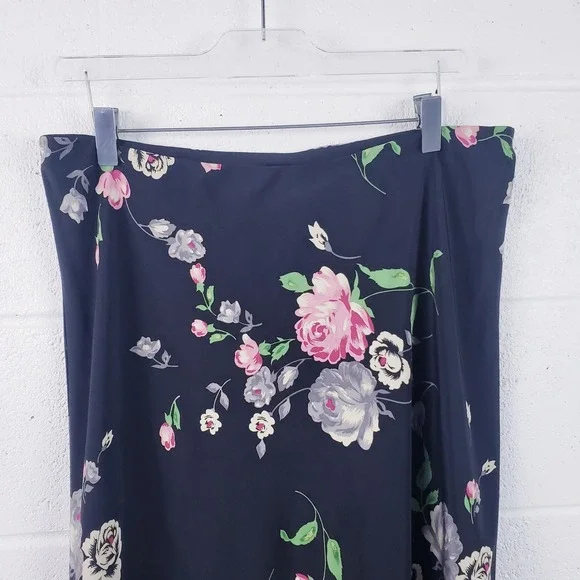 Lauren Ralph Lauren Skirt Black Floral Silk High Low Midi Womens Size 12 - Picture 4 of 7
